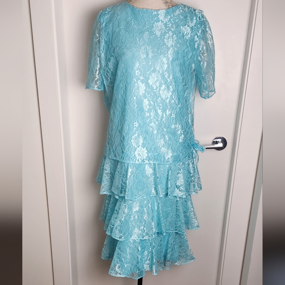 80s Blue Lace Prom Dress